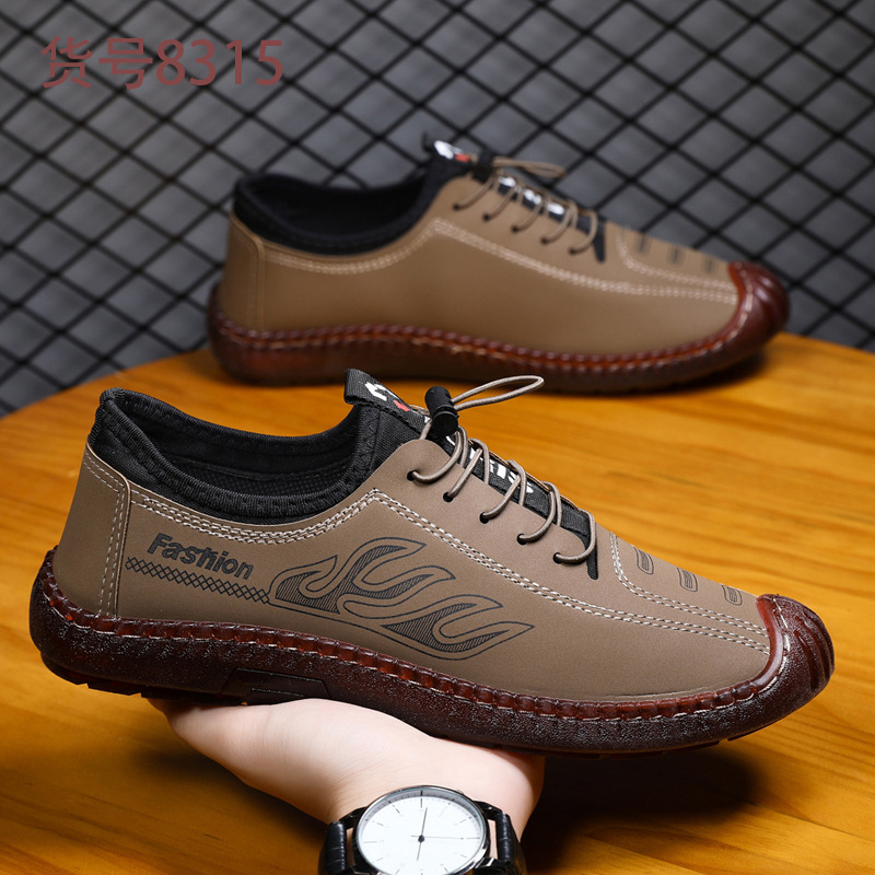 Cross-Border men's casual leather shoes slip-on autumn men men's breathable shoes soft bottom soft surface slip-on lazy driving shoes men