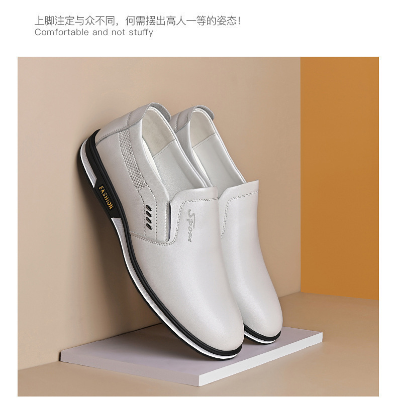 Spring new men's breathable shoes versatile casual formal wear leather shoes White shoes men's slip-on Korean style shoes