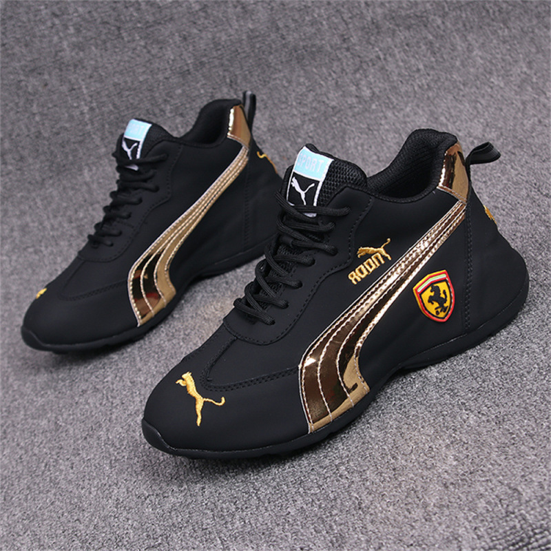 Foreign trade autumn black sports spot synthetic leather low-top soft leather self-inspection round toe color-blocking men's shoes casual men's leather shoes