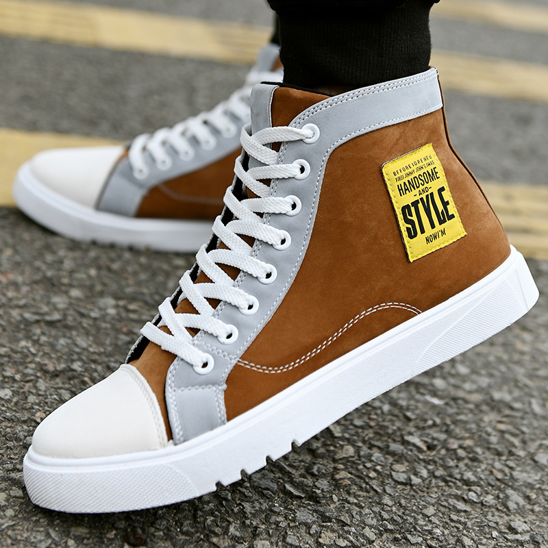 Autumn and Winter new fashion stitching men's shoes student casual high Top wild all-matching casual sports trendy shoes board shoes