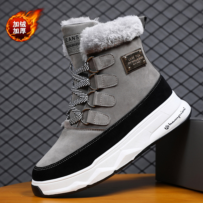 New northeast thick cotton boots fleece lined padded warm keeping platform men's shoes boots men's high-top fashion cotton shoes tide