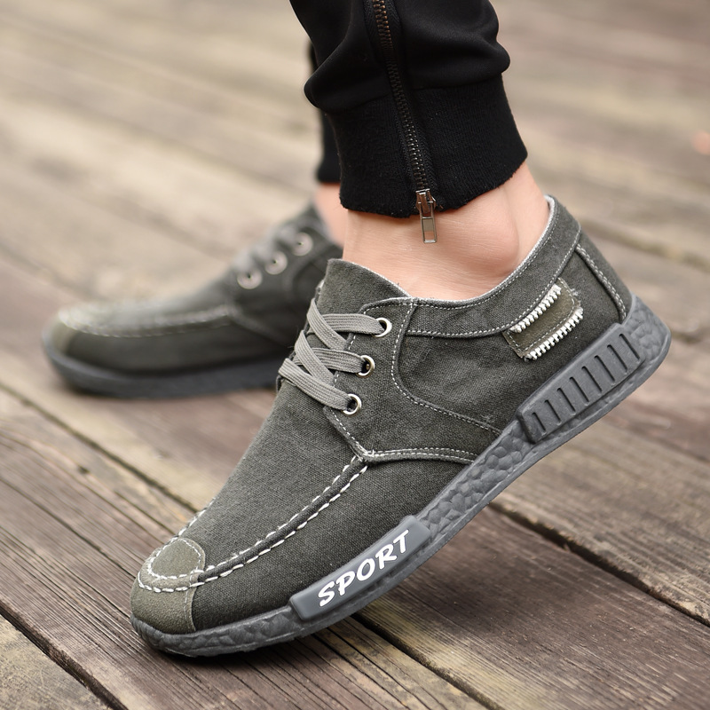 Spring and Autumn old Beijing cloth shoes casual men's canvas shoes retro black and low upper washed denim men's canvas shoes