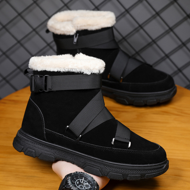 Winter snow boots men's thick warm fur cotton-padded shoes youth northeast thick bottom bread shoes plus velvet Dr. Martens Boots