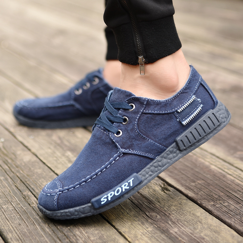 Spring and Autumn old Beijing cloth shoes casual men's canvas shoes retro black and low upper washed denim men's canvas shoes
