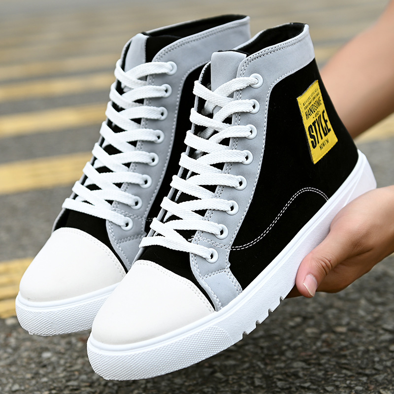 Autumn and Winter new fashion stitching men's shoes student casual high Top wild all-matching casual sports trendy shoes board shoes