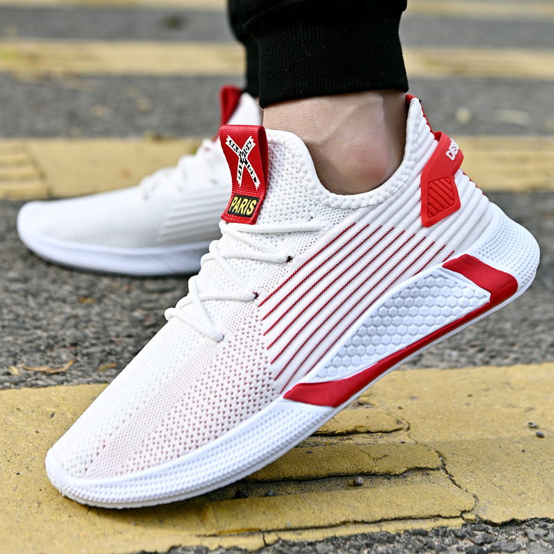 Clearance spring and summer breathable fly-knit sneakers lace up men's shoes soft bottom casual running mesh shoes fashion shoes