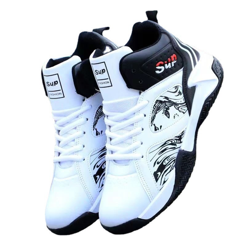 Factory wholesale autumn and winter PU leather men's shoes basketball shoes sports leisure shoes lace-up Korean fashion cross-border shoes