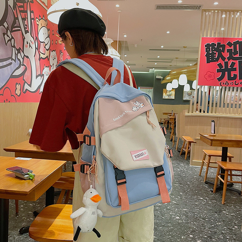 ins schoolbag female summer Mori style colorblocking backpack Korean Harajuku ulzzang middle school student high school student backpack