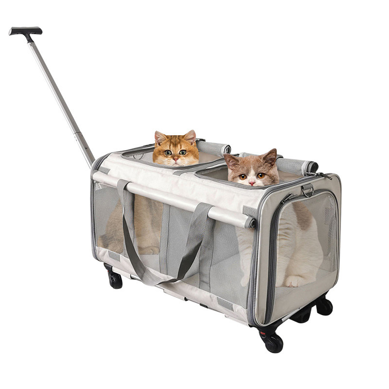 Customized pet trolley bag large space hatchback multi-cat carrying case cat bag portable breathable cat cage