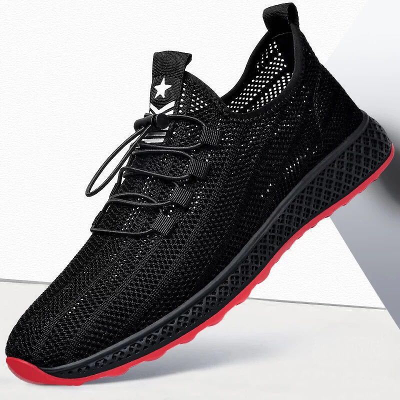 New mesh shoes sneakers men's casual lace up breathable solid color cross-border foreign trade men's shoes one piece dropshipping men's shoes