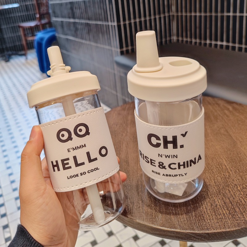 Cute puppy plastic cup hot selling product Cup with leather case anti-scald coffee cup women portable double drinking cup wholesale