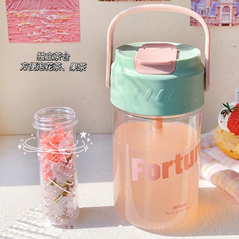 Summer new cup with straw portable cup with strainer good-looking student plastic cup simple flower tea cup