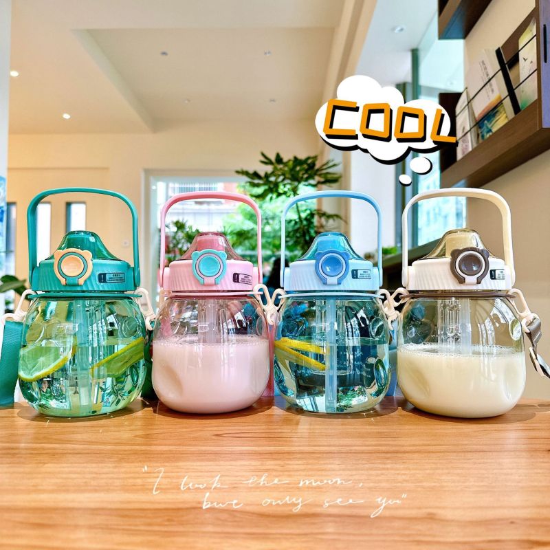 Simple big belly Cup with tea infuser portable student straw Cup cute stickers portable large capacity plastic cup wholesale