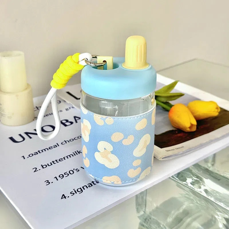 Trending girl glass cup good-looking fresh female student portable insulated leather cover water cup gift Cup wholesale