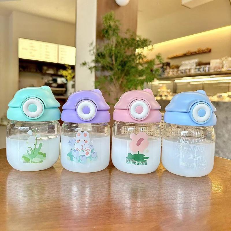 2023 new glass cup simple cute water cup creative double drink cup with cover bullet cover water Cup student gift Cup