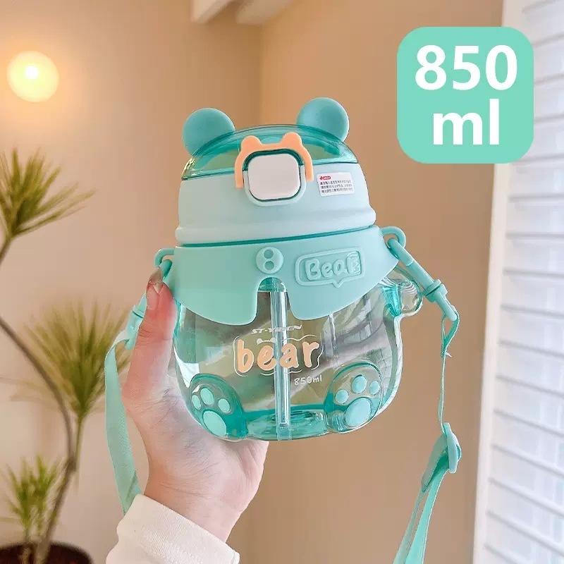 Cute bear plastic cup portable outdoor children's straw Cup one-click bounce cover student Cup gift Cup wholesale