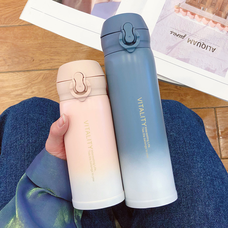 Factory Direct fashion spring cover thermos cup Internet celebrity stainless steel water Cup fashion gradient color portable cup couple's cups