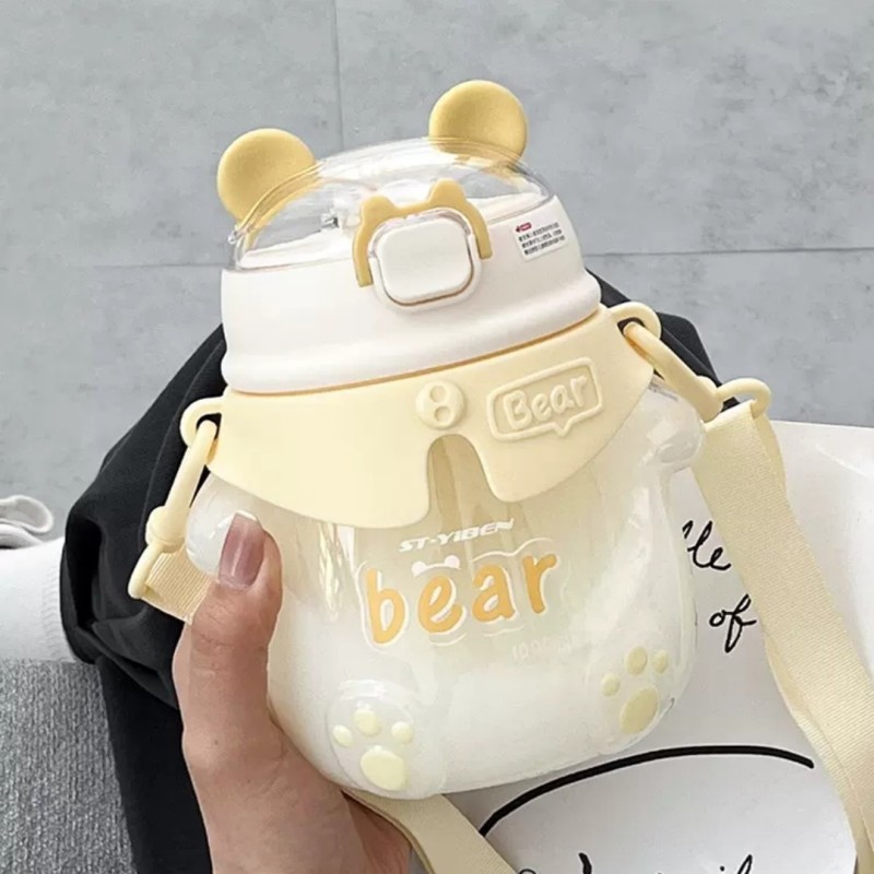 Cute bear plastic cup portable outdoor children's straw Cup one-click bounce cover student Cup gift Cup wholesale