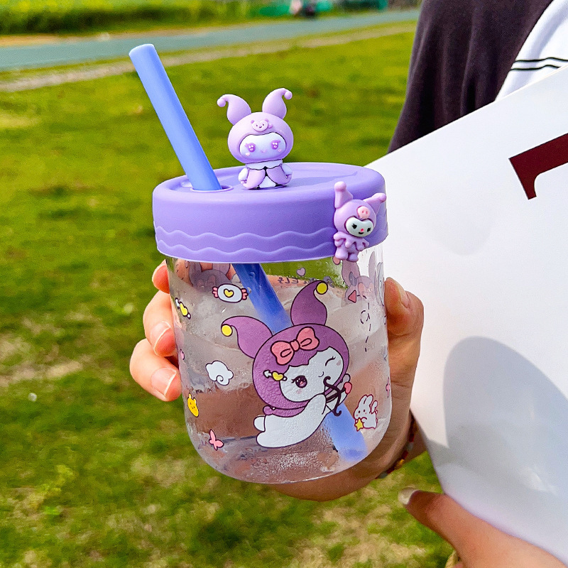 New summer glass household good-looking girl drinking glass cartoon straw cup super cute Milk Cup coffee cup