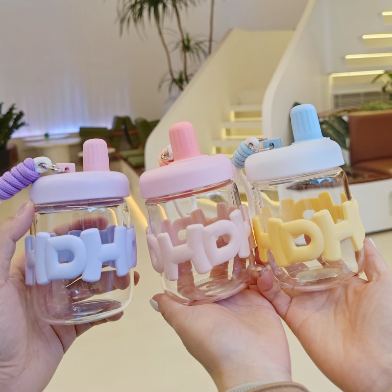 Fashion simple glass good-looking water Cup portable straight drink cup anti-scald office Cup student gift Cup wholesale