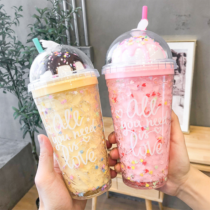 Factory Direct sales cool summer kiss ice Cup Internet celebrity smoothie straw Cup fashion water Cup trendy cute Cup