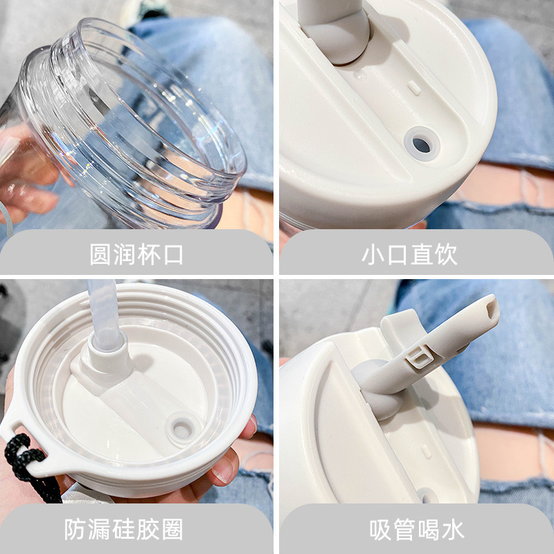 Good-looking student handheld water cup color Cup with straw summer cool coffee cup portable seal leak-proof plastic cup