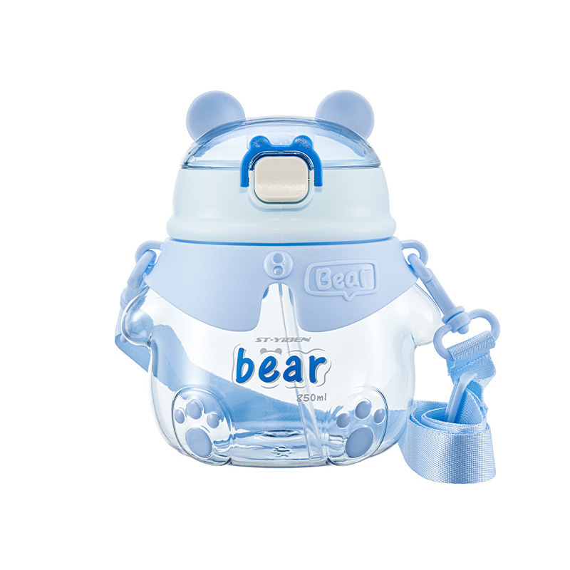 Cute bear plastic cup portable outdoor children's straw Cup one-click bounce cover student Cup gift Cup wholesale