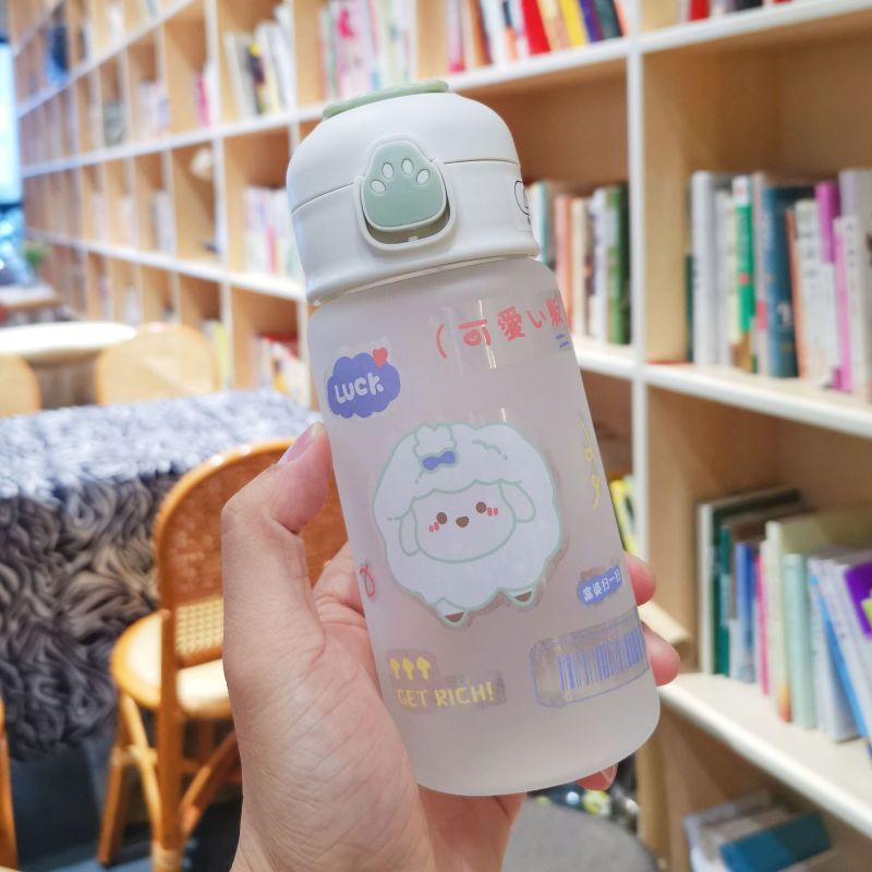 New cute spaceman straw glass cup portable bounce cover matte water cup creative portable student gift Cup