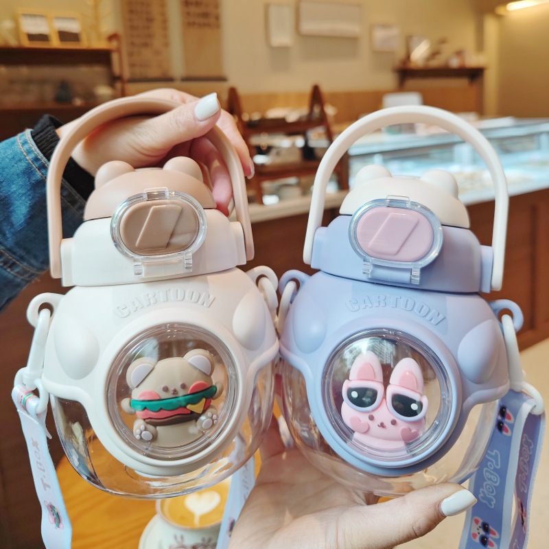 Cute doll big belly Cup high-looking straw water Cup student convenient large capacity plastic cup outdoor double drink cup