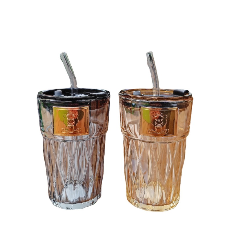 Nordic style glass diamond pattern good-looking drinking cup office household Juice Cups coffee cup with straw