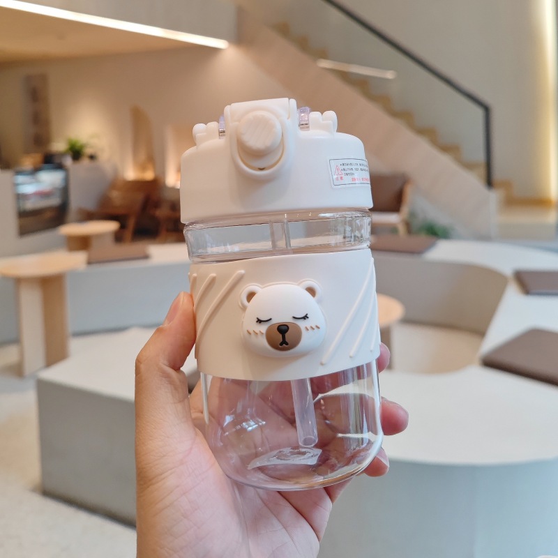 Cute bear coffee cup tropical straw plastic cup with silicone non-slip handheld Cup fashion Ladies' Cup