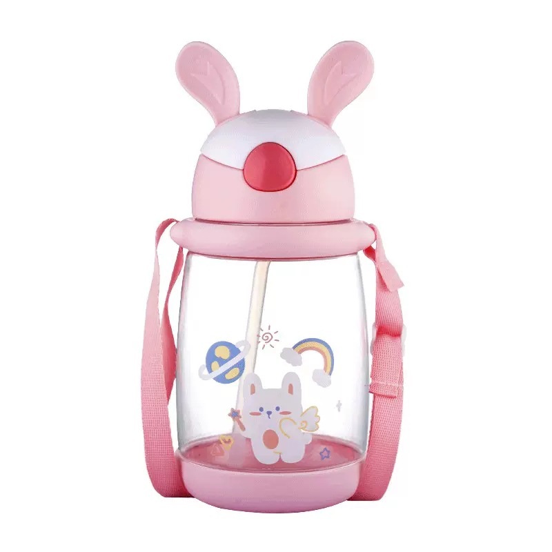 Cute rabbit Cup with straw plastic portable back water Cup good-looking adorable girl student children water Cup wholesale