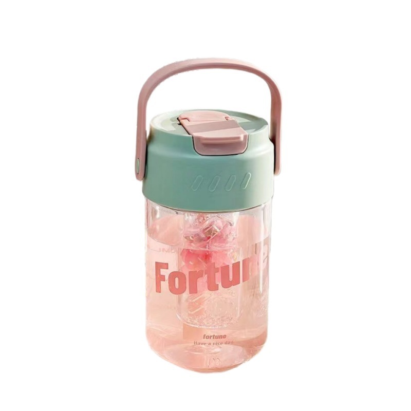 Summer new cup with straw portable cup with strainer good-looking student plastic cup simple flower tea cup