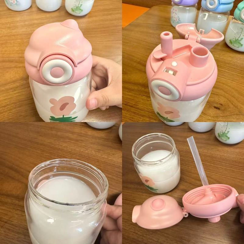 2023 new glass cup simple cute water cup creative double drink cup with cover bullet cover water Cup student gift Cup