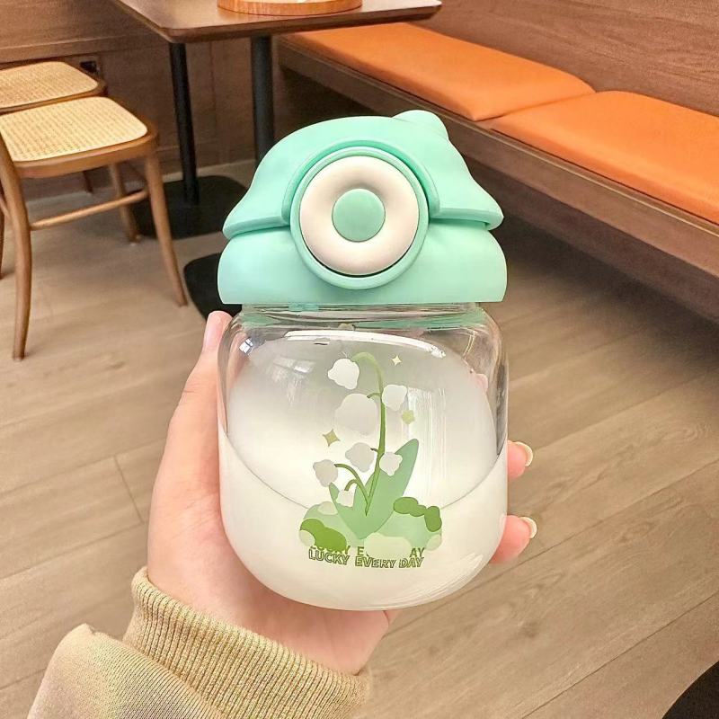 2023 new glass cup simple cute water cup creative double drink cup with cover bullet cover water Cup student gift Cup