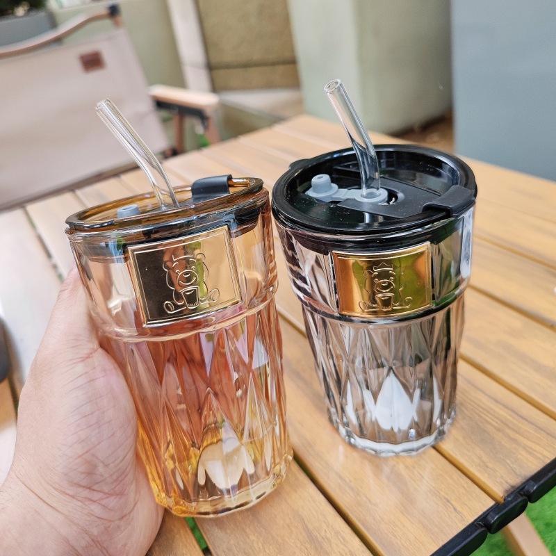 Nordic style glass diamond pattern good-looking drinking cup office household Juice Cups coffee cup with straw