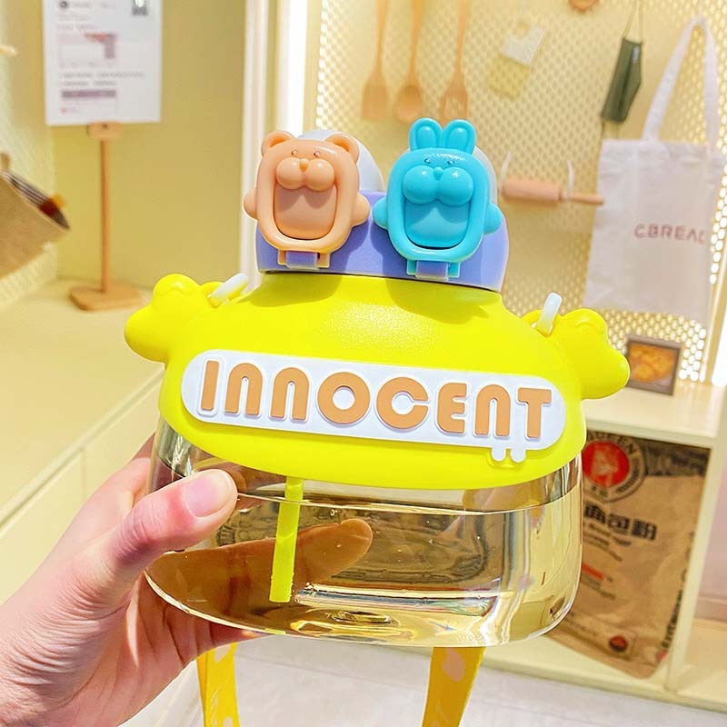 Creative fun double drink plastic cup fashion student children's cups outdoor portable large capacity good-looking Cup with straw