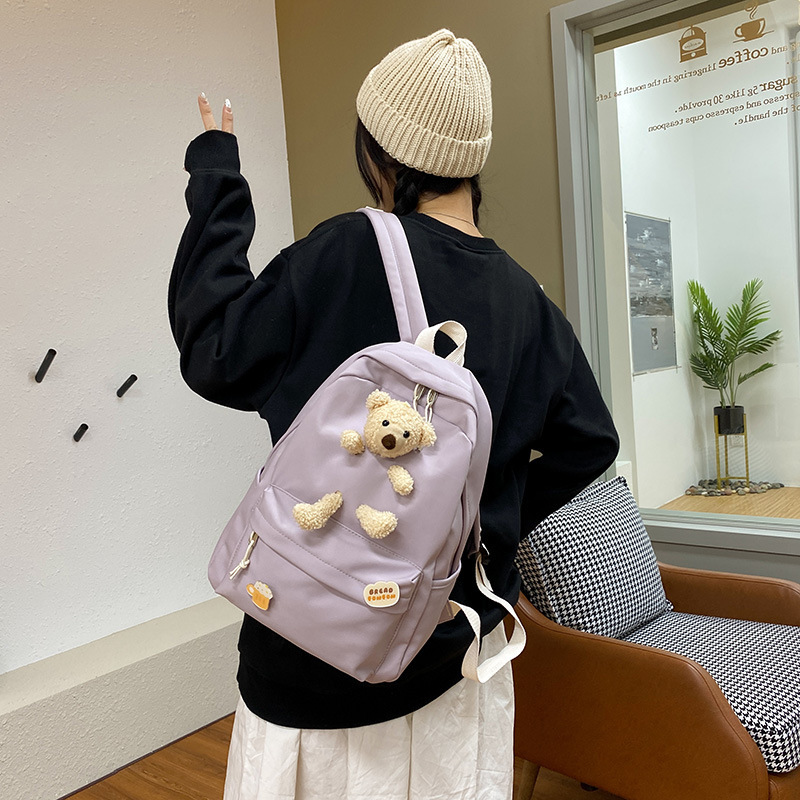 Schoolbag female early spring new junior high school schoolgirl backpack campus cute plush bear schoolbag female