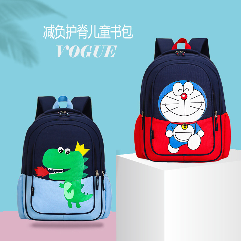 New primary school student schoolbag boys and girls Korean cartoon dinosaur printed contrast color backpack simple and lightweight backpack