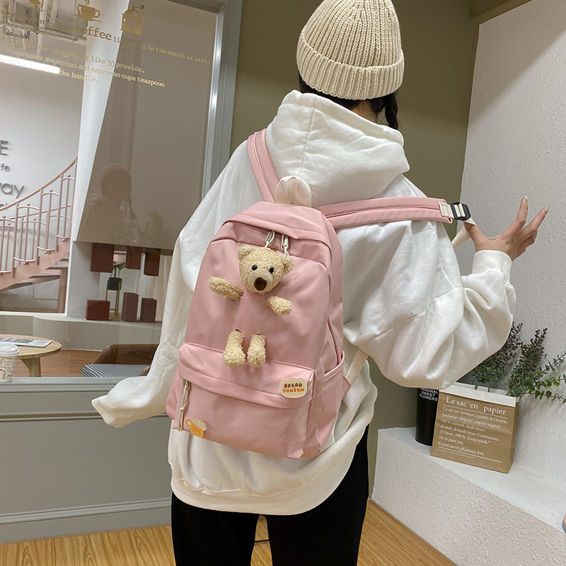 Schoolbag female early spring new junior high school schoolgirl backpack campus cute plush bear schoolbag female