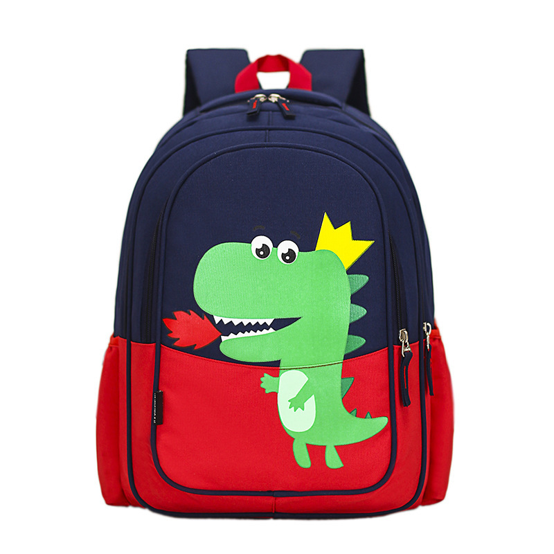 New primary school student schoolbag boys and girls Korean cartoon dinosaur printed contrast color backpack simple and lightweight backpack