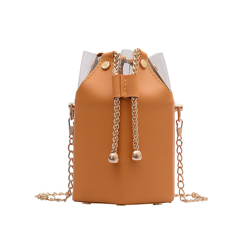 ins simple bag chain bucket bag casual shoulder bag pull-belt Women's bag mini bag fashion messenger bag fashion