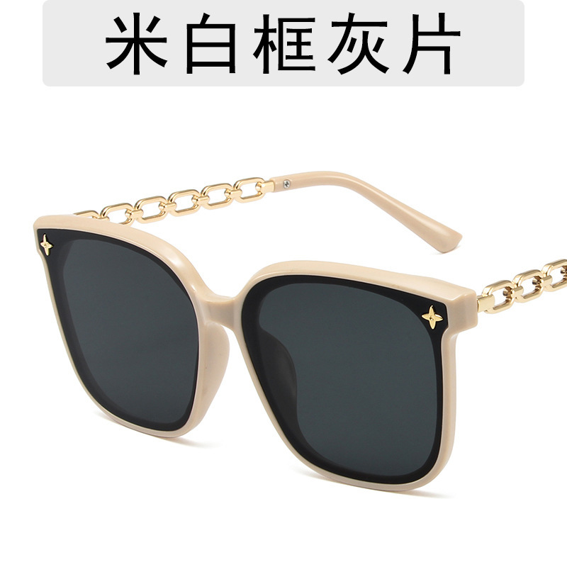 Luxury Gold Chain leg sunglasses fashion large square frame women's sunglasses High sense travel glasses men