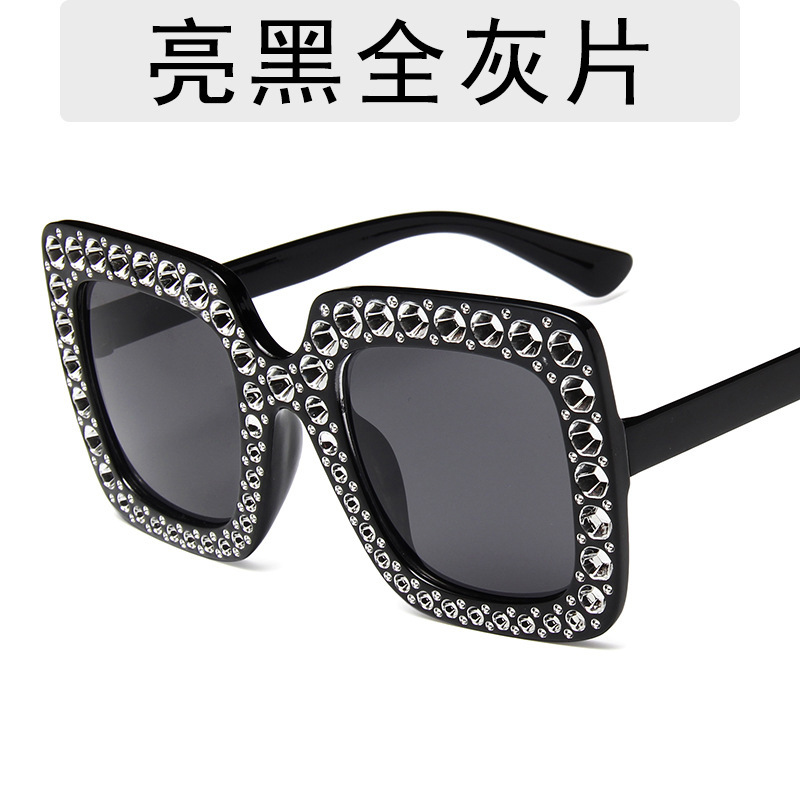 New diamond plated large rim sunglasses starry retro square sunglasses colorful ocean lens glasses 5036