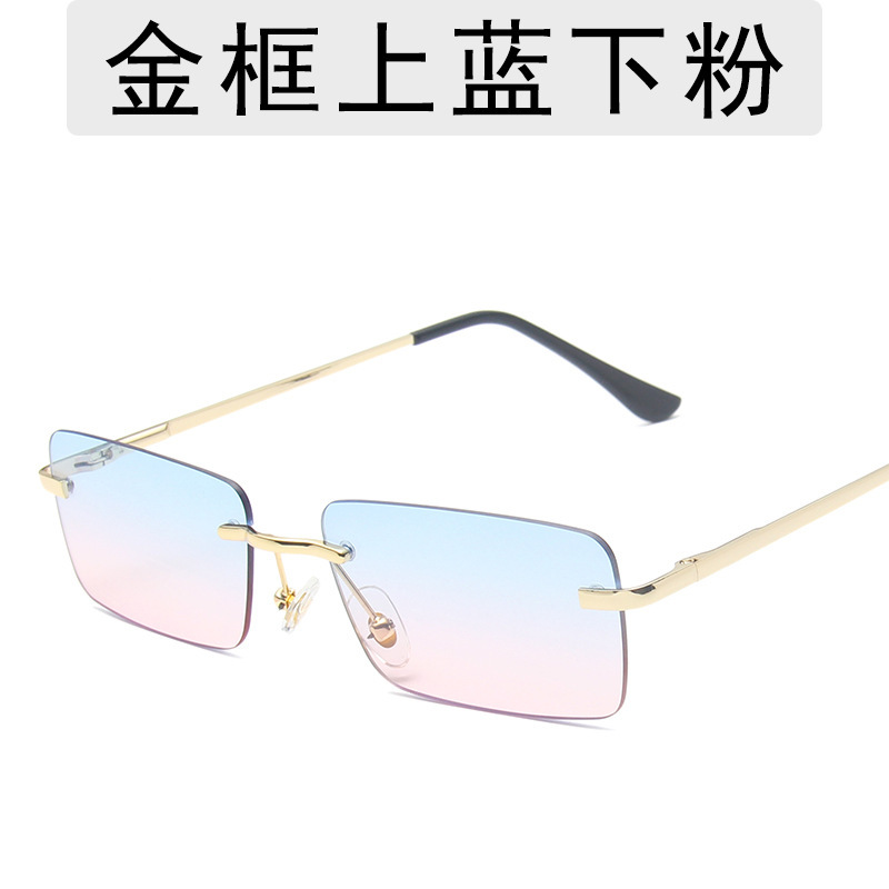 Frameless sun glasses women's square small frame ocean spring leg sunglasses ins trend street snap cross-border glasses
