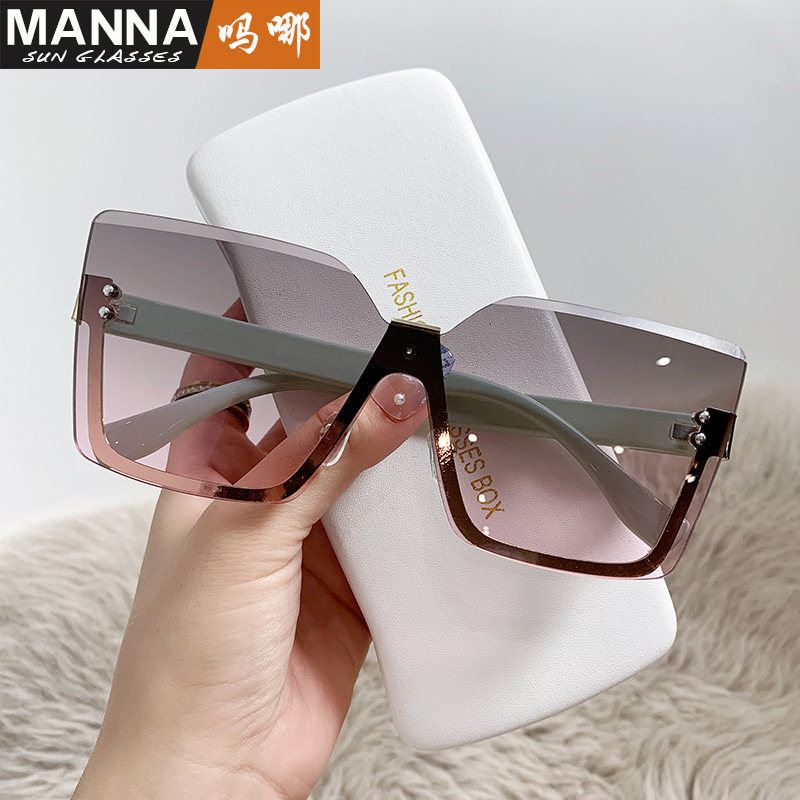 New Lady temperament semi-rimless sunglasses fashion large rim square sun-resistant sunglasses personalized street shot model glasses fashion