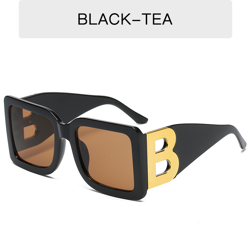 New European and American women's retro B- shaped sunglasses large frame square men's fashion sunglasses personality ins cross-border