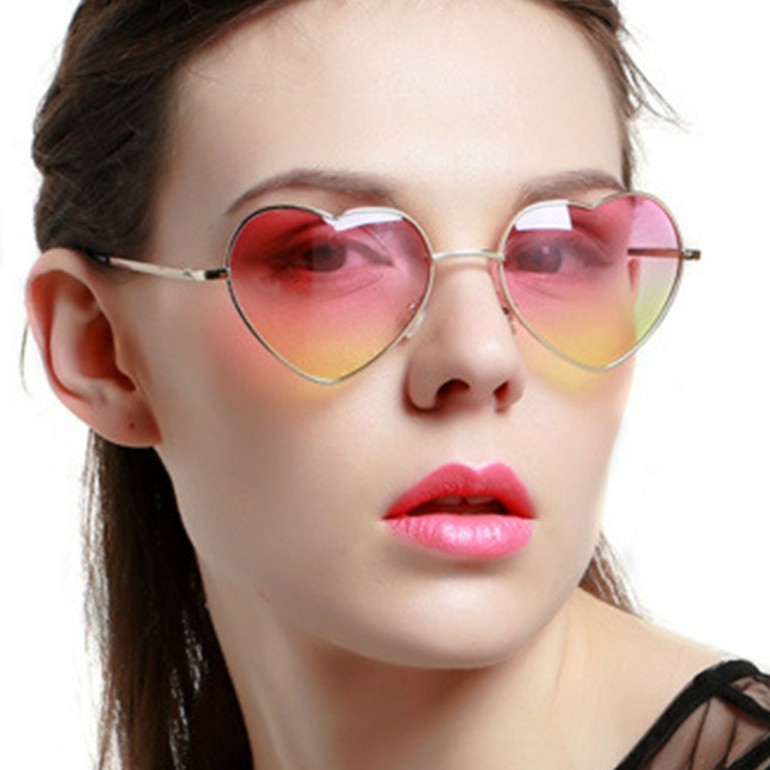 Retro heart-shaped sunglasses men's and women's ocean lens series Peach heart glasses Korean style trendy metal sunglasses