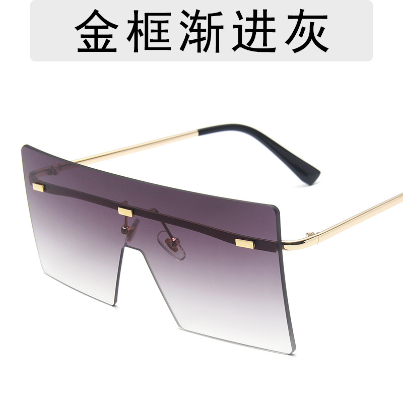 European and American fashion large rim one-piece sunglasses women's square frameless Marine-lens sunglasses men's personalized street shot foreign trade glasses