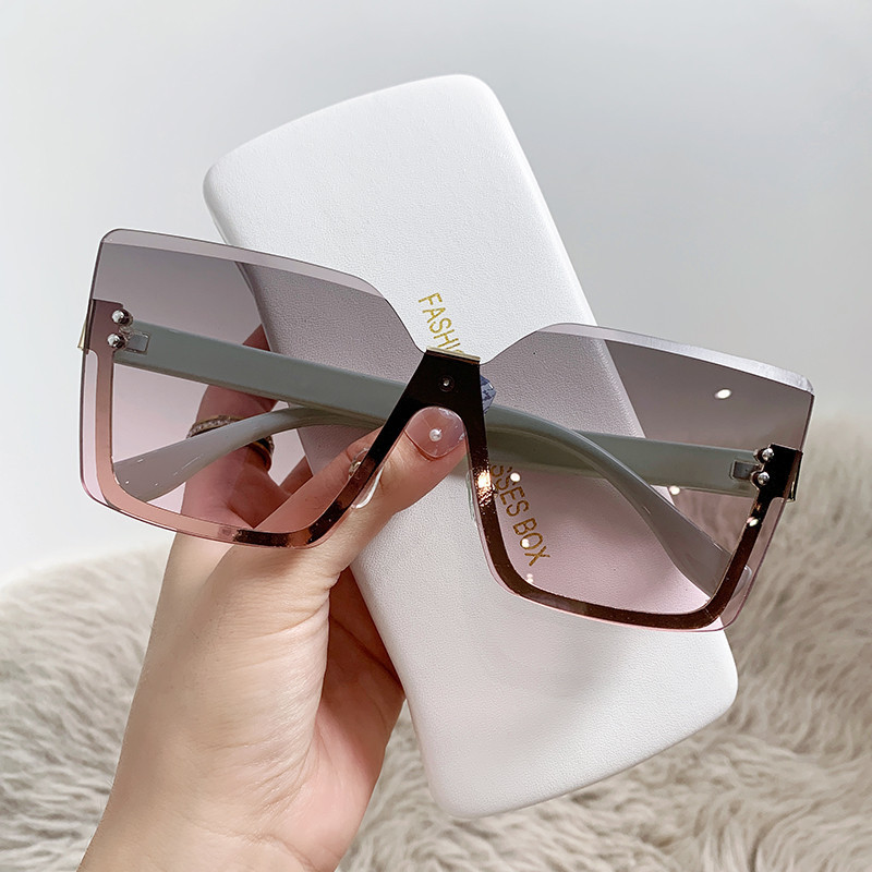 New Lady temperament semi-rimless sunglasses fashion large rim square sun-resistant sunglasses personalized street shot model glasses fashion